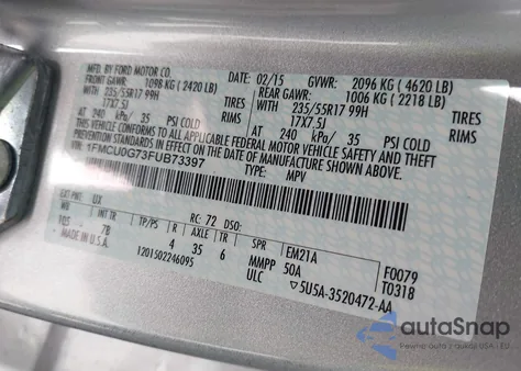 2015 Ford Escape Se from USA, damaged, VIN 1FMCU0G73FUB73397